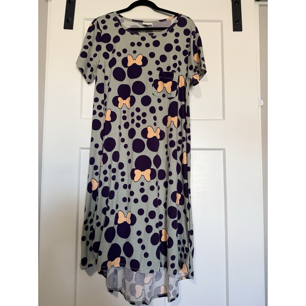 LULAROE Size  2XL Carly Dress Disney Minnie Mouse Purple Polka Dot Bows